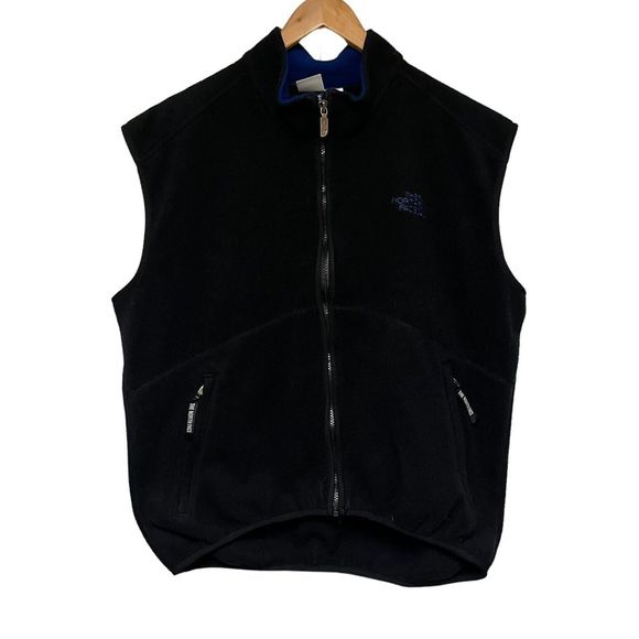 The North Face Vtg Men's Sz Large Full Zip Vest Jacket Black/Blue Fleece USA euc - Picture 1 of 5